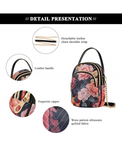 Purple Nebula Women Crossbody Handbag, Small Crossbody Bags for Women Trendy, Fall Crossbody Purse Floral of Roses-5 Geometri...