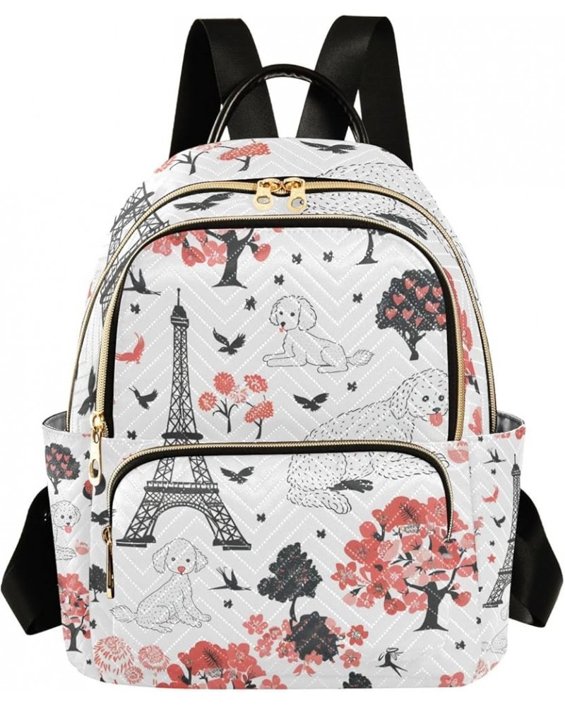 Small Backpack Purse for Women, Paris and Poodle Dog Travel Bag Casual Daypack Shoulder Bag Small $21.23 Backpacks