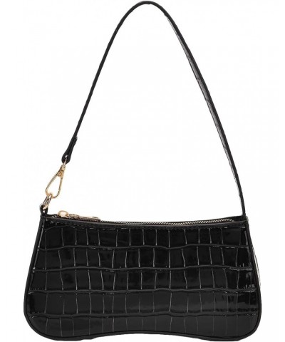 Women's Small Crocodile Print Shoulder Bag Leather Clutch Purse Handbag with Zipper Closure Black One-Size $18.55 Totes