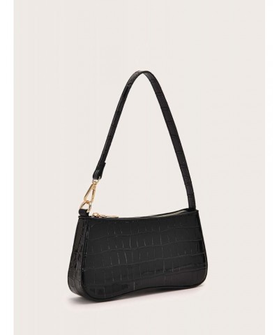 Women's Small Crocodile Print Shoulder Bag Leather Clutch Purse Handbag with Zipper Closure Black One-Size $18.55 Totes