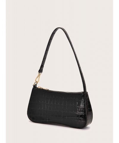 Women's Small Crocodile Print Shoulder Bag Leather Clutch Purse Handbag with Zipper Closure Black One-Size $18.55 Totes