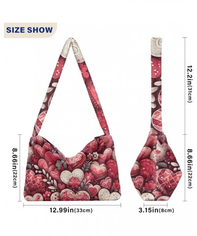 Ladies Soft Plush Underarm Bag Valentine's Day-hearts-floral Fluffy Shoulder Bag Women Furry Purse Handbag $16.95 Shoulder Bags