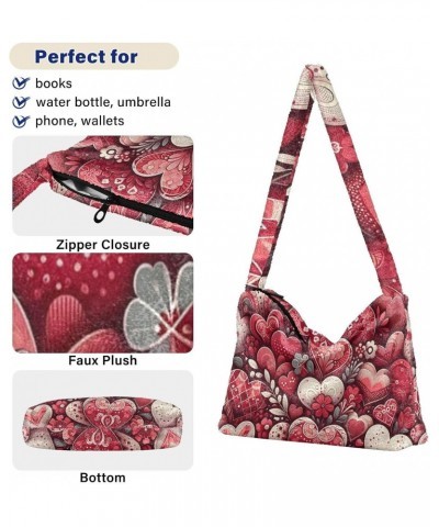 Ladies Soft Plush Underarm Bag Valentine's Day-hearts-floral Fluffy Shoulder Bag Women Furry Purse Handbag $16.95 Shoulder Bags