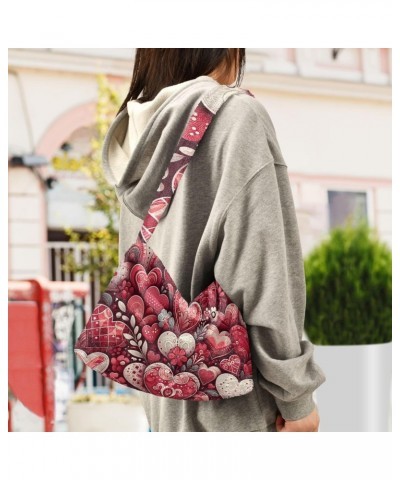 Ladies Soft Plush Underarm Bag Valentine's Day-hearts-floral Fluffy Shoulder Bag Women Furry Purse Handbag $16.95 Shoulder Bags