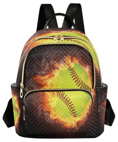 Yellow Fire Baseball Ball Women Backpack Purse Ladies Fashion Shoulder Bag Daypack Travel Bag 7.5L Medium $17.66 Backpacks