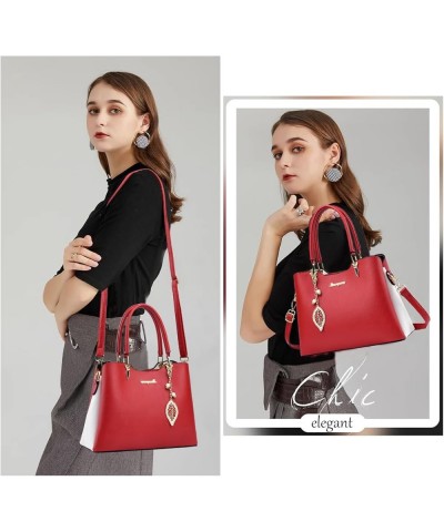 Satchel Purses and Handbags for Women PU Leather Tote Top Handle Shoulder Bags Ladies Crossbody Bags Red White $14.72 Totes