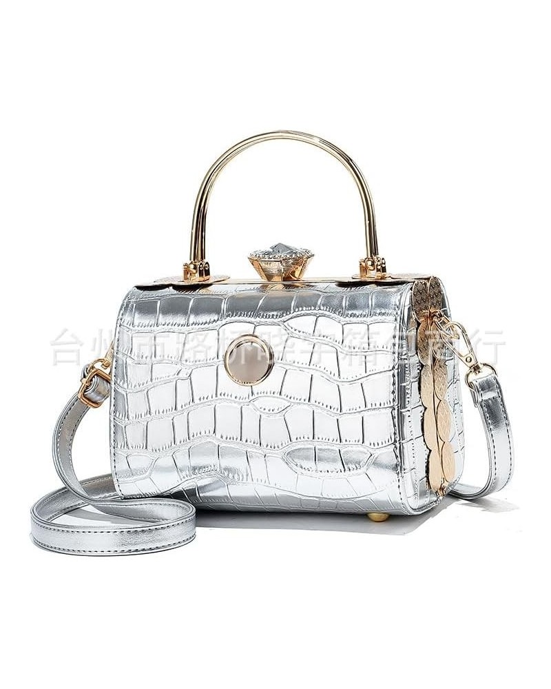 Women Stylish Diamond Purse Tote Bag Handbag Lady Faux Leather Satchel Solid Color Shoulder Bag with Pocket (Gold) Silver $35...