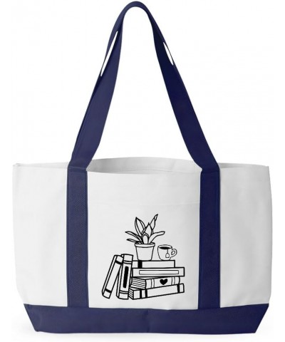 Book Lover Cruiser Tote Bag - Book Aesthetic Bag - Book Bag White Navy $13.63 Totes