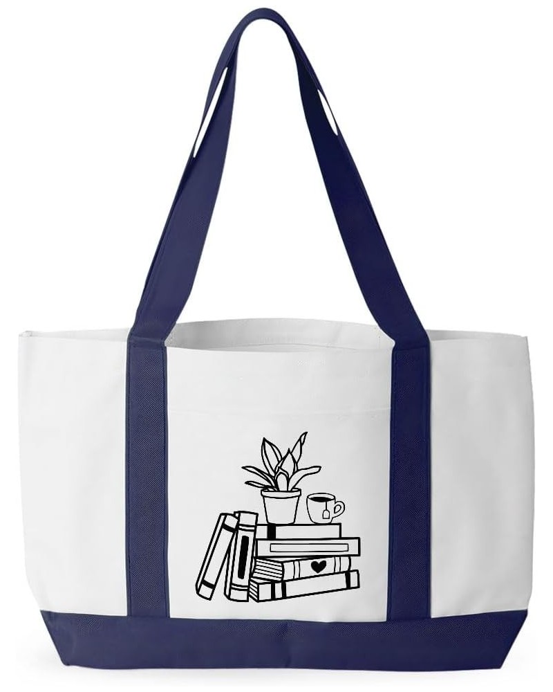 Book Lover Cruiser Tote Bag - Book Aesthetic Bag - Book Bag White Navy $13.63 Totes