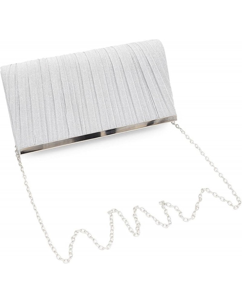 Premium Pleated Metallic Glitter Mesh Clutch Evening Bag Handbag Silver $11.01 Evening Bags