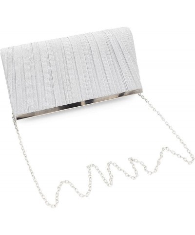 Premium Pleated Metallic Glitter Mesh Clutch Evening Bag Handbag Silver $11.01 Evening Bags