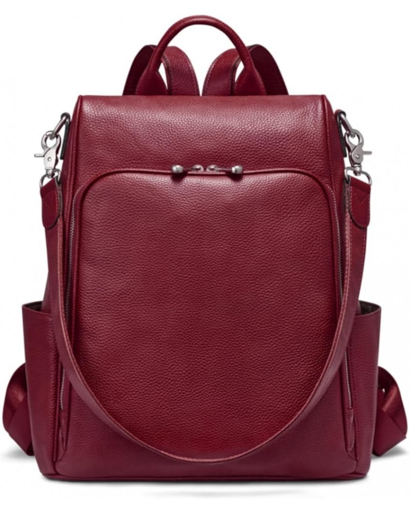 Leather Backpack Purse for Women Fashion Anti-theft Rucksack Ladies Convertible Shoulder Bag Handbag Medium Wine Red $39.98 B...