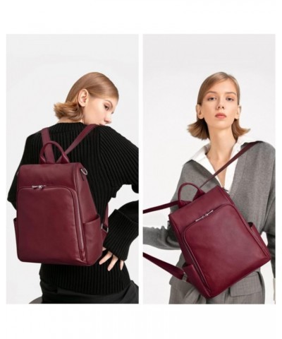 Leather Backpack Purse for Women Fashion Anti-theft Rucksack Ladies Convertible Shoulder Bag Handbag Medium Wine Red $39.98 B...