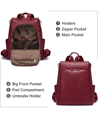 Leather Backpack Purse for Women Fashion Anti-theft Rucksack Ladies Convertible Shoulder Bag Handbag Medium Wine Red $39.98 B...