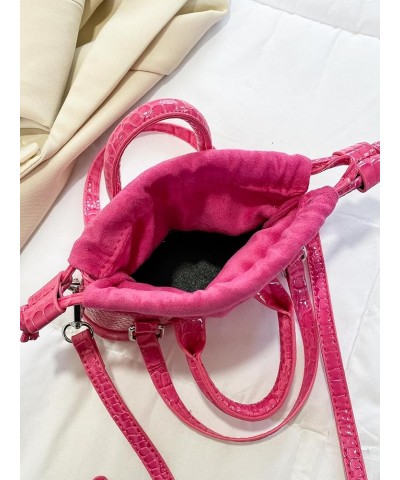 Women's Metallic Crossbody Bag Drawstring Bucket Bag Shoulder Handbag Hot Pink $19.85 Shoulder Bags