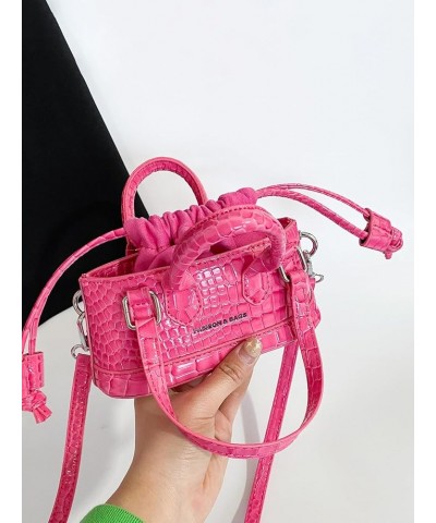 Women's Metallic Crossbody Bag Drawstring Bucket Bag Shoulder Handbag Hot Pink $19.85 Shoulder Bags