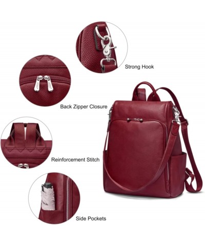 Leather Backpack Purse for Women Fashion Anti-theft Rucksack Ladies Convertible Shoulder Bag Handbag Medium Wine Red $39.98 B...