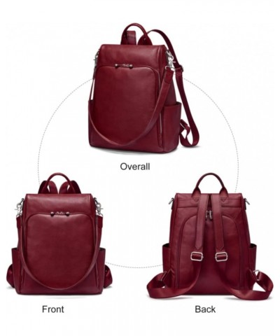 Leather Backpack Purse for Women Fashion Anti-theft Rucksack Ladies Convertible Shoulder Bag Handbag Medium Wine Red $39.98 B...