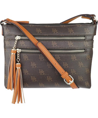 Vegan Multi-Zipper Crossbody Handbag Purse with Tassel Accents Brown Mb $13.54 Crossbody Bags