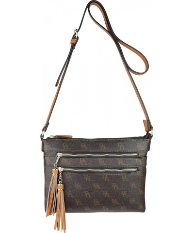 Vegan Multi-Zipper Crossbody Handbag Purse with Tassel Accents Brown Mb $13.54 Crossbody Bags