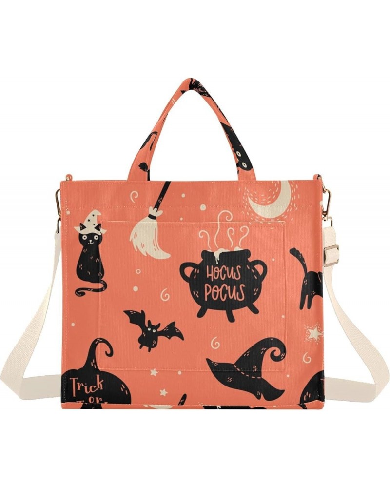 Fun Hand Drawn Halloween Cats Hats Women's Tote Handbags Top Handle Satchel Shoulder Bag Crossbody Bag M $17.69 Totes