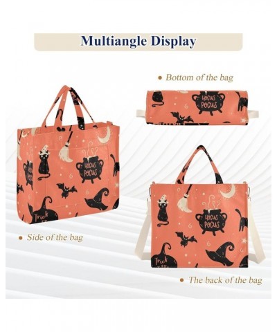 Fun Hand Drawn Halloween Cats Hats Women's Tote Handbags Top Handle Satchel Shoulder Bag Crossbody Bag M $17.69 Totes