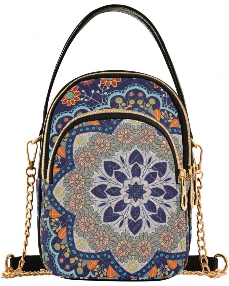 Ethnic Indian Floral Mandala Crossbody Bag for Women Cell Phone Purse Wallet with Removable Chain Shoulder Handbag for Travel...