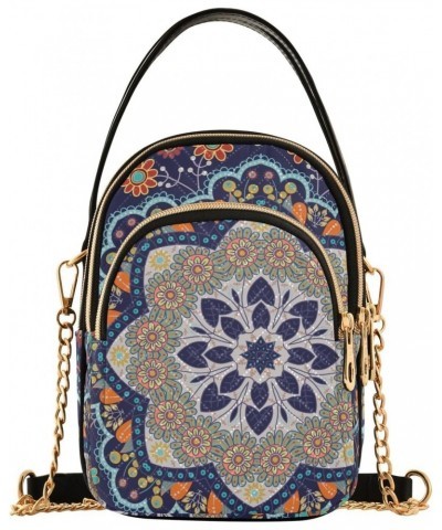 Ethnic Indian Floral Mandala Crossbody Bag for Women Cell Phone Purse Wallet with Removable Chain Shoulder Handbag for Travel...