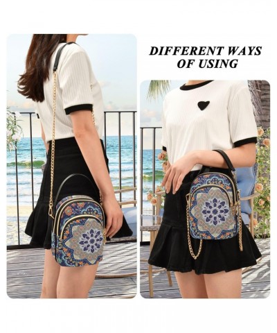 Ethnic Indian Floral Mandala Crossbody Bag for Women Cell Phone Purse Wallet with Removable Chain Shoulder Handbag for Travel...