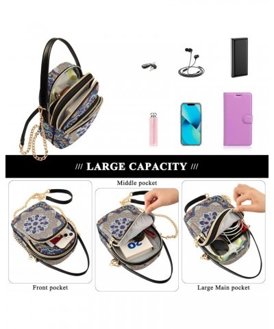 Ethnic Indian Floral Mandala Crossbody Bag for Women Cell Phone Purse Wallet with Removable Chain Shoulder Handbag for Travel...