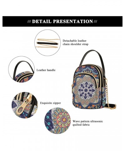 Ethnic Indian Floral Mandala Crossbody Bag for Women Cell Phone Purse Wallet with Removable Chain Shoulder Handbag for Travel...