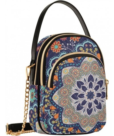 Ethnic Indian Floral Mandala Crossbody Bag for Women Cell Phone Purse Wallet with Removable Chain Shoulder Handbag for Travel...