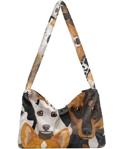 Plush Underarm Bag-Cute Dog Print Animal, Ladies Fluffy Shoulder Bag, Women Fluffy Tote Bag for Autumn and Winter $11.04 Totes