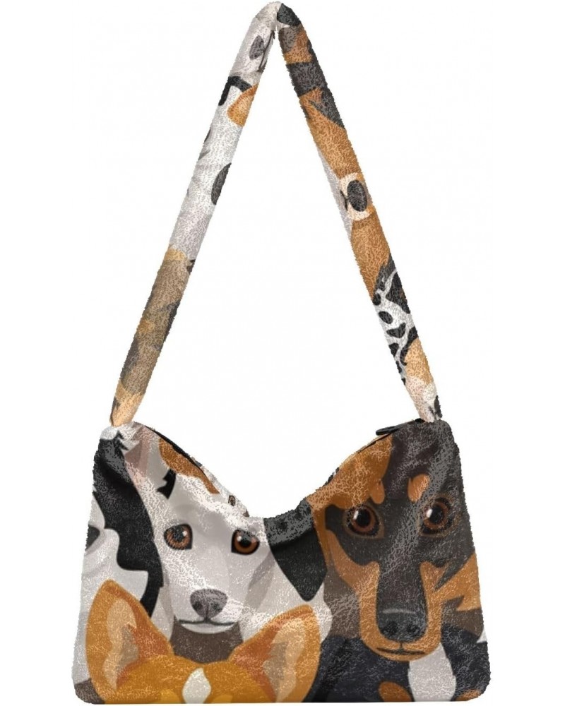 Plush Underarm Bag-Cute Dog Print Animal, Ladies Fluffy Shoulder Bag, Women Fluffy Tote Bag for Autumn and Winter $11.04 Totes