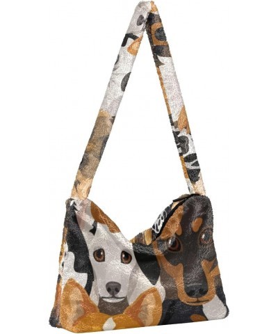 Plush Underarm Bag-Cute Dog Print Animal, Ladies Fluffy Shoulder Bag, Women Fluffy Tote Bag for Autumn and Winter $11.04 Totes