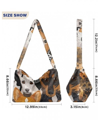 Plush Underarm Bag-Cute Dog Print Animal, Ladies Fluffy Shoulder Bag, Women Fluffy Tote Bag for Autumn and Winter $11.04 Totes