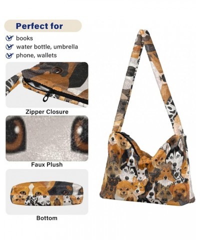 Plush Underarm Bag-Cute Dog Print Animal, Ladies Fluffy Shoulder Bag, Women Fluffy Tote Bag for Autumn and Winter $11.04 Totes