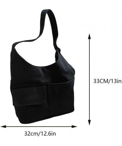 Women Canvas Hobo Bag Versatile Trendy Shoulder Bag Large Capacity Retro Crossbody Bag Multiple Pockets Handbag Female Black ...