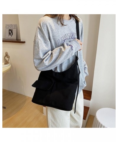 Women Canvas Hobo Bag Versatile Trendy Shoulder Bag Large Capacity Retro Crossbody Bag Multiple Pockets Handbag Female Black ...