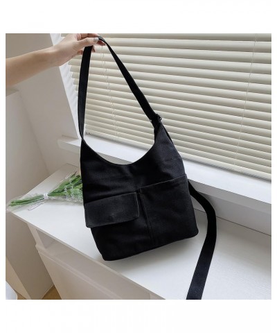 Women Canvas Hobo Bag Versatile Trendy Shoulder Bag Large Capacity Retro Crossbody Bag Multiple Pockets Handbag Female Black ...