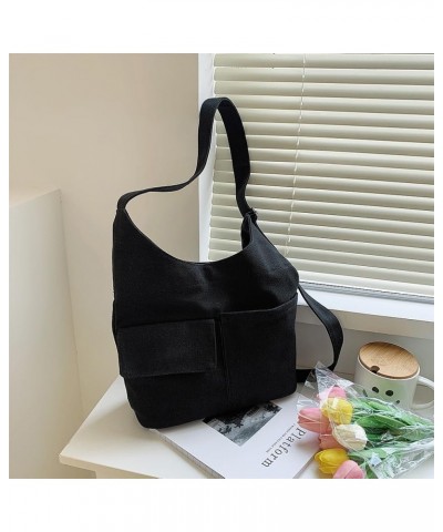 Women Canvas Hobo Bag Versatile Trendy Shoulder Bag Large Capacity Retro Crossbody Bag Multiple Pockets Handbag Female Black ...