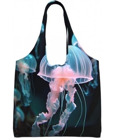 Red Pink Flowers Printed One-Shoulder Commuting Canvas Bag Is Light, Durable And Multifunctional Beautiful Jellyfish $16.90 T...