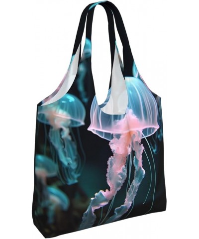 Red Pink Flowers Printed One-Shoulder Commuting Canvas Bag Is Light, Durable And Multifunctional Beautiful Jellyfish $16.90 T...