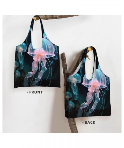 Red Pink Flowers Printed One-Shoulder Commuting Canvas Bag Is Light, Durable And Multifunctional Beautiful Jellyfish $16.90 T...