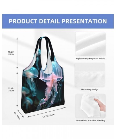 Red Pink Flowers Printed One-Shoulder Commuting Canvas Bag Is Light, Durable And Multifunctional Beautiful Jellyfish $16.90 T...