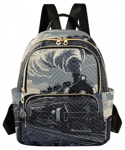 Women's Medium Fashion Backpack Black White Steam Train Print Ladies Travel Daypack Aesthetic Shoulder Bag 11.4×6.1×14.1 IN $...