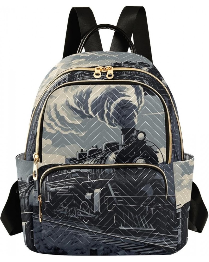 Women's Medium Fashion Backpack Black White Steam Train Print Ladies Travel Daypack Aesthetic Shoulder Bag 11.4×6.1×14.1 IN $...