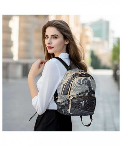 Women's Medium Fashion Backpack Black White Steam Train Print Ladies Travel Daypack Aesthetic Shoulder Bag 11.4×6.1×14.1 IN $...