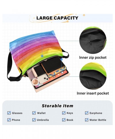 Leather Crossbody Bag for Man and Women Stripe Rainbow PU Leather Satchel Adjustable Shoulder Strap Waterproof and Durable La...