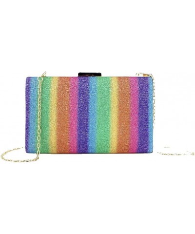 Rainbow Evening Handbag Wedding Party Clutch Purse Crossbody Chain Wallet Bag for Women A $12.10 Evening Bags